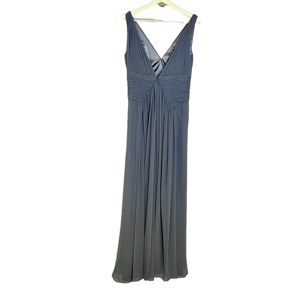 Monique Lhuillier Gown Maxi Dress Pleated Grecian Bridesmaid Wedding Blue 8 NWT - Picture 5 of 12